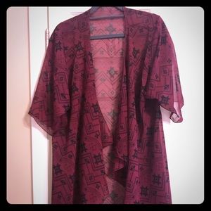 LuLaRoe S Shirley Maroon Black Symbols Witchy